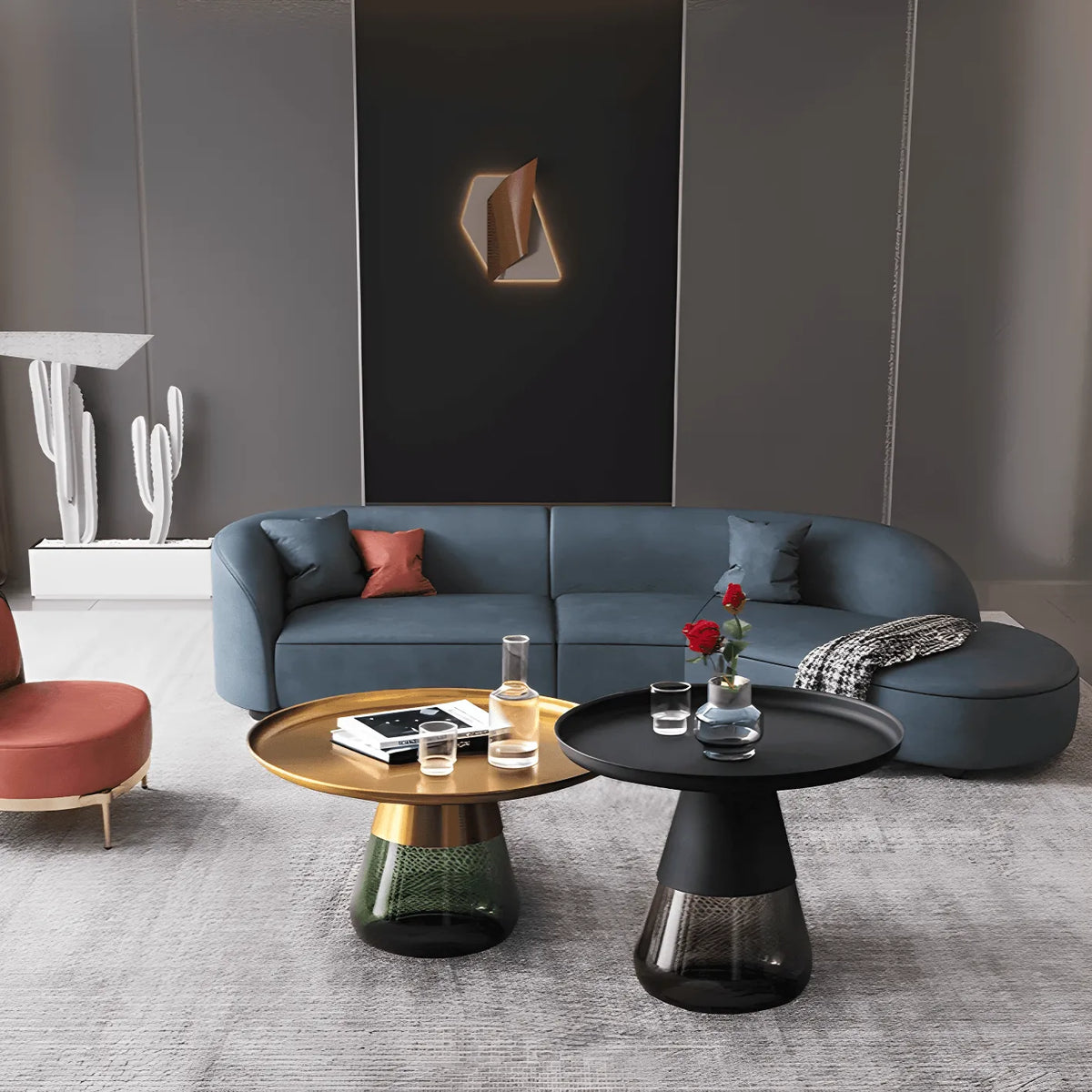 Sculptural Glass Accent Table Series with Hourglass Base for Layered Living Spaces