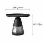 Sculptural Glass Accent Table Series with Hourglass Base for Layered Living Spaces Dimensions