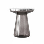 Sculptural Glass Accent Table with Metal Trim for Living Room Corners