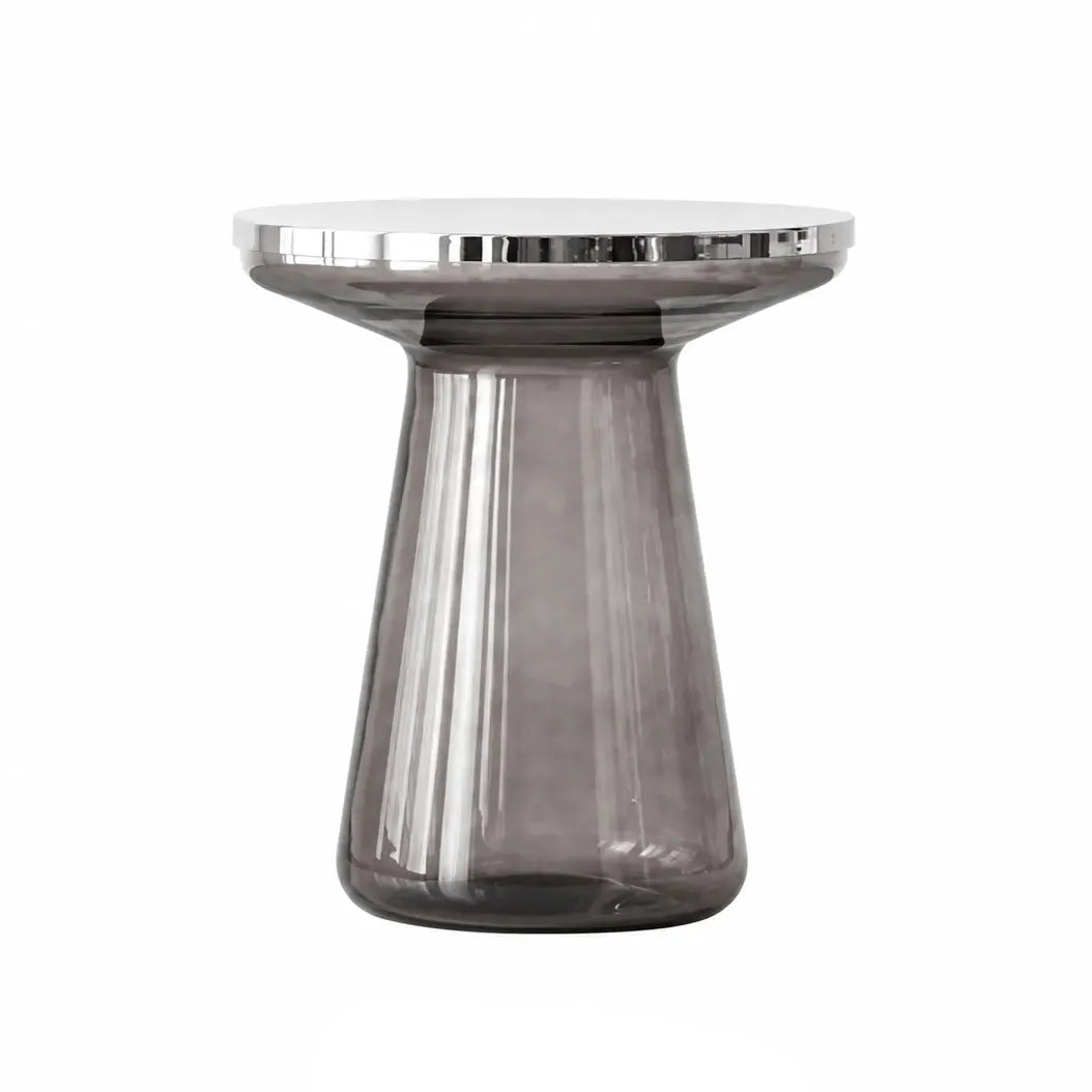 Sculptural Glass Accent Table with Metal Trim for Living Room Corners