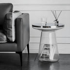 Sculptural Glass Accent Table with Metal Trim for Living Room Corners