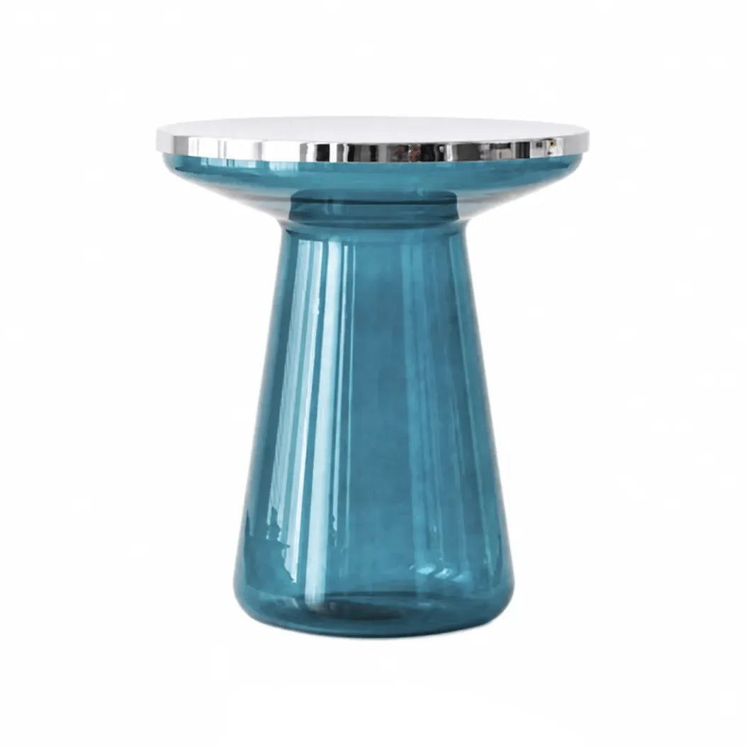 Sculptural Glass Accent Table with Metal Trim for Living Room Corners