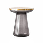 Sculptural Glass Accent Table with Metal Trim for Living Room Corners