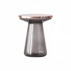 Sculptural Glass Accent Table with Metal Trim for Living Room Corners