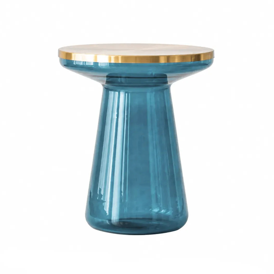 Sculptural Glass Accent Table with Metal Trim for Living Room Corners