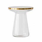 Sculptural Glass Accent Table with Metal Trim for Living Room Corners