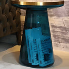 Sculptural Glass Accent Table with Metal Trim for Living Room Corners