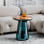 Sculptural Glass Accent Table with Metal Trim for Living Room Corners