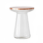 Sculptural Glass Accent Table with Metal Trim for Living Room Corners