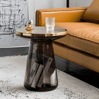 Sculptural Glass Accent Table with Metal Trim for Living Room Corners
