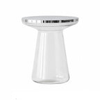Sculptural Glass Accent Table with Metal Trim for Living Room Corners