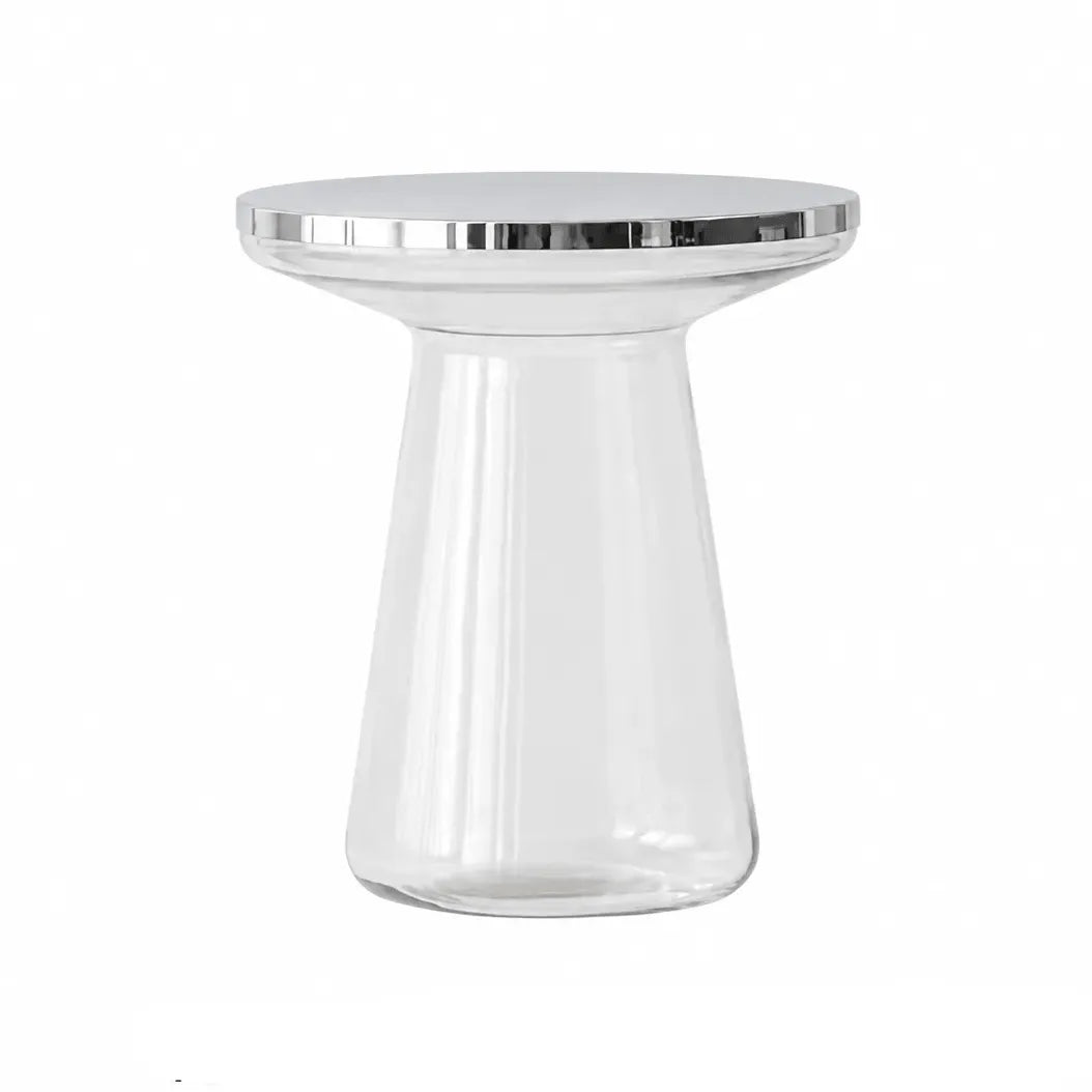 Sculptural Glass Accent Table with Metal Trim for Living Room Corners