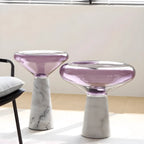 Sculptural Glass Mushroom Cloud Side Table with Marble Pedestal Base