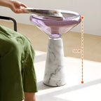 Sculptural Glass Mushroom Cloud Side Table with Marble Pedestal Base