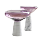 Sculptural Glass Mushroom Cloud Side Table with Marble Pedestal Base