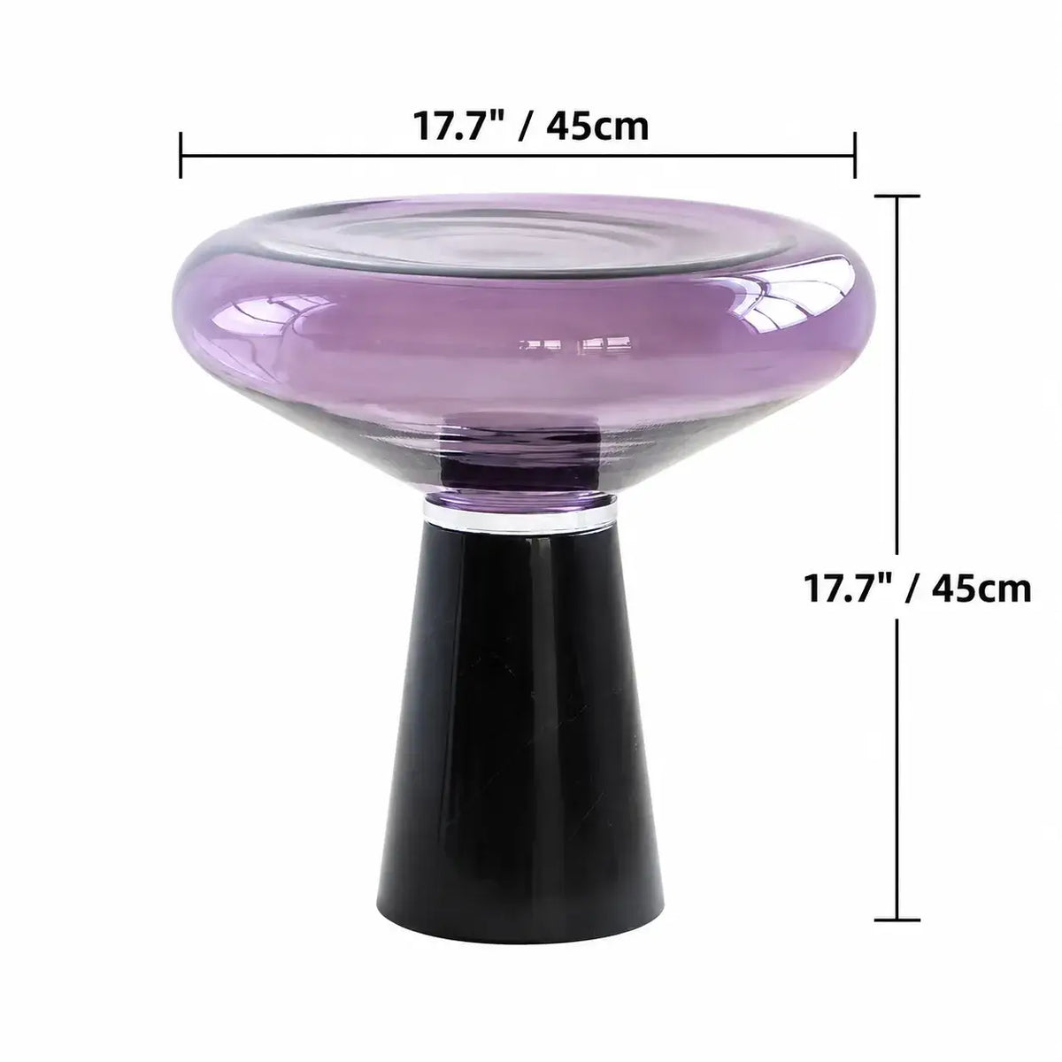 Sculptural Glass Mushroom Cloud Side Table with Marble Pedestal Base Dimensions