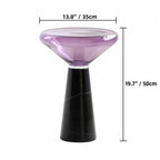 Sculptural Glass Mushroom Cloud Side Table with Marble Pedestal Base Dimensions