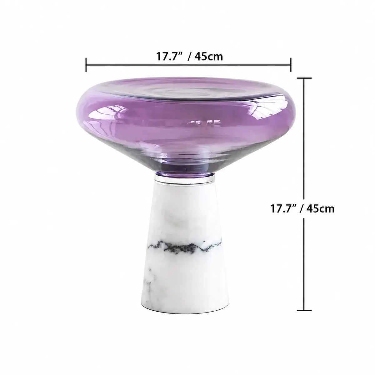 Sculptural Glass Mushroom Cloud Side Table with Marble Pedestal Base Dimensions