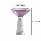 Sculptural Glass Mushroom Cloud Side Table with Marble Pedestal Base Dimensions