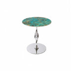 Sculptural Green Marble Side Table With Twisted Silver Pedestal Base