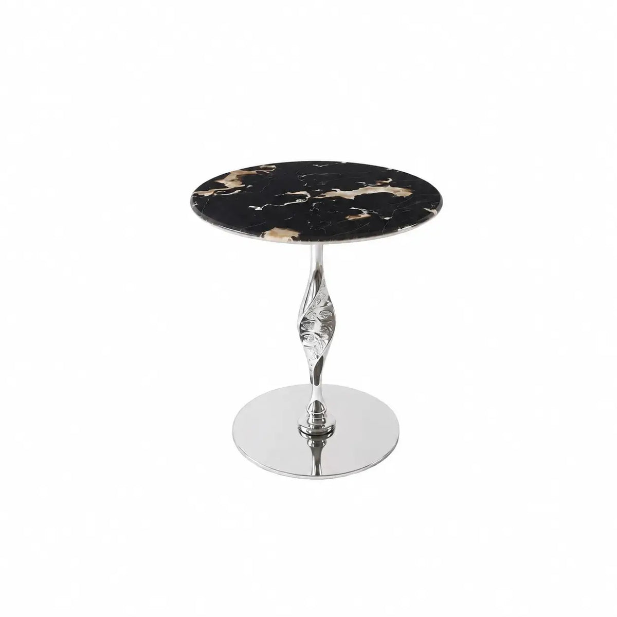 Sculptural Green Marble Side Table With Twisted Silver Pedestal Base