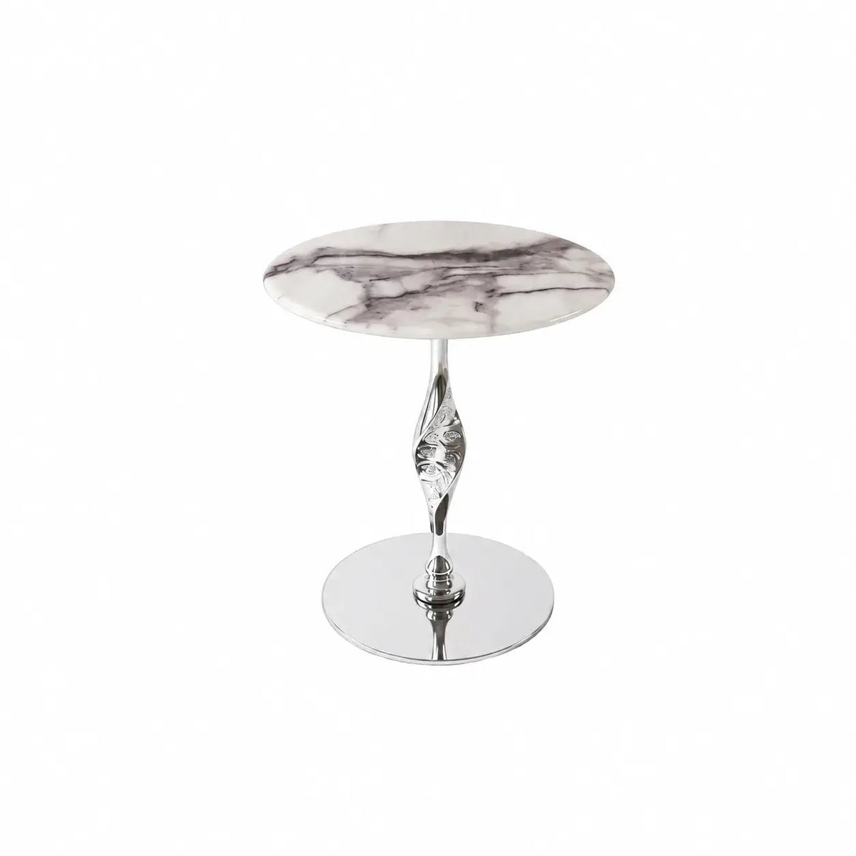 Sculptural Green Marble Side Table With Twisted Silver Pedestal Base