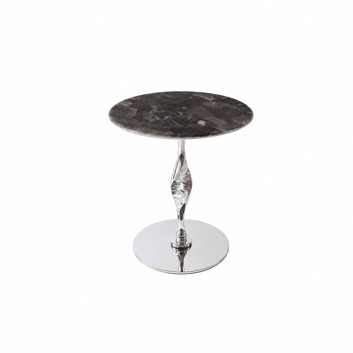 Sculptural Green Marble Side Table With Twisted Silver Pedestal Base