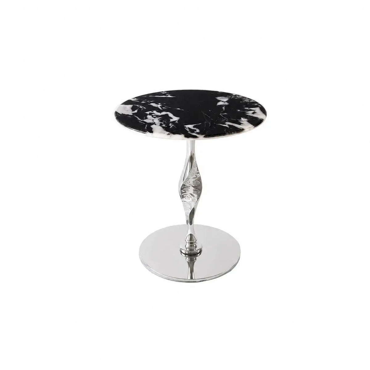 Sculptural Green Marble Side Table With Twisted Silver Pedestal Base
