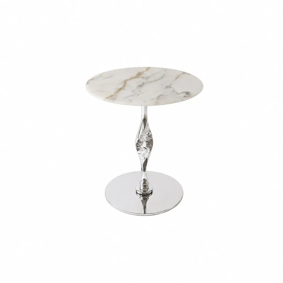 Sculptural Green Marble Side Table With Twisted Silver Pedestal Base