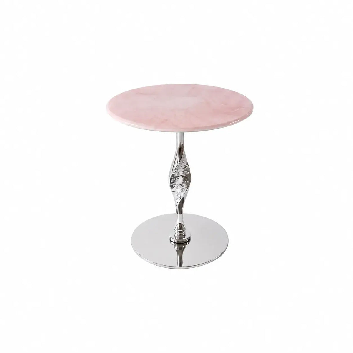 Sculptural Green Marble Side Table With Twisted Silver Pedestal Base