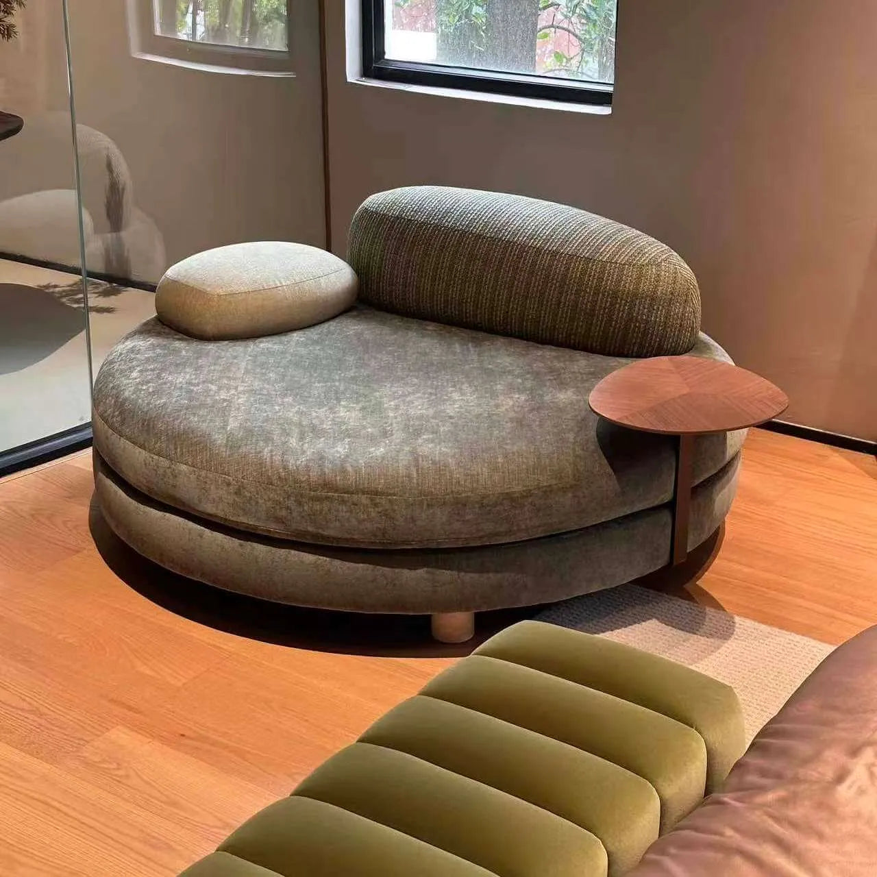 Sculptural Green Round Sofa With Asymmetrical Curve Back for Open Living Secondary image