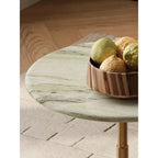 Sculptural Green Veined Marble Side Table With Warm Metal Pedestal