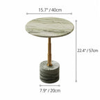 Sculptural Green Veined Marble Side Table With Warm Metal Pedestal Dimensions