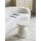 Sculptural Hand-Inlaid Mother of Pearl Side Table, Iridescent Drum Accent