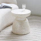 Sculptural Hand-Inlaid Mother of Pearl Side Table, Iridescent Drum Accent