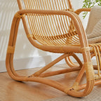 Sculptural Handwoven Rattan Lounge Chair in Japandi Natural Wood Tone