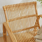 Sculptural Handwoven Rattan Lounge Chair in Japandi Natural Wood Tone