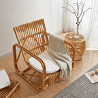Sculptural Handwoven Rattan Lounge Chair in Japandi Natural Wood Tone