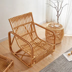 Sculptural Handwoven Rattan Lounge Chair in Japandi Natural Wood Tone