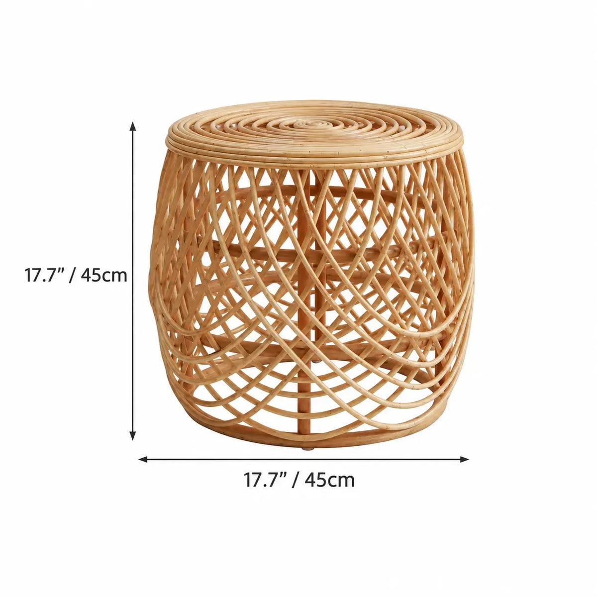 Sculptural Handwoven Rattan Lounge Chair in Japandi Natural Wood Tone Dimensions