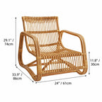 Sculptural Handwoven Rattan Lounge Chair in Japandi Natural Wood Tone Dimensions