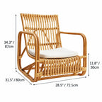 Sculptural Handwoven Rattan Lounge Chair in Japandi Natural Wood Tone Dimensions