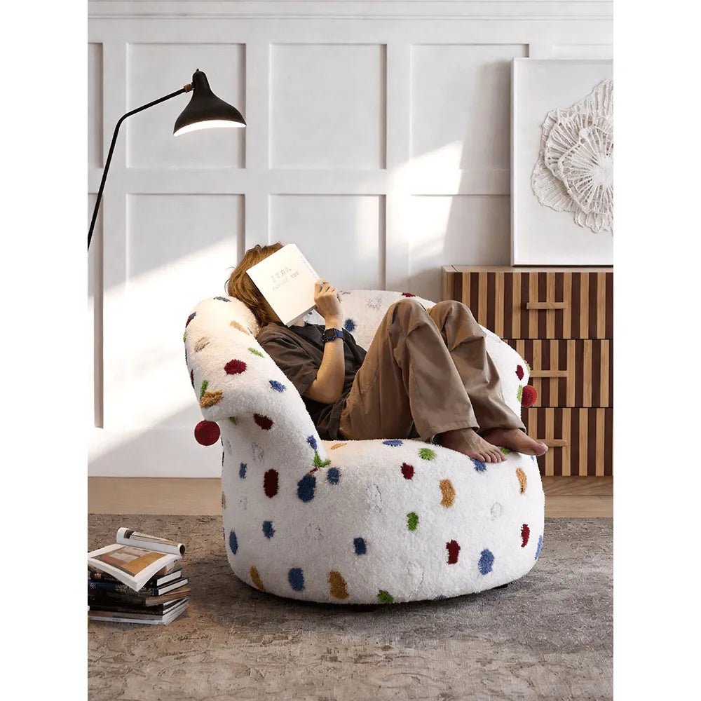 Sculptural Harlequin Polka Dot Accent Chair in Plush Tufted Barrel Form