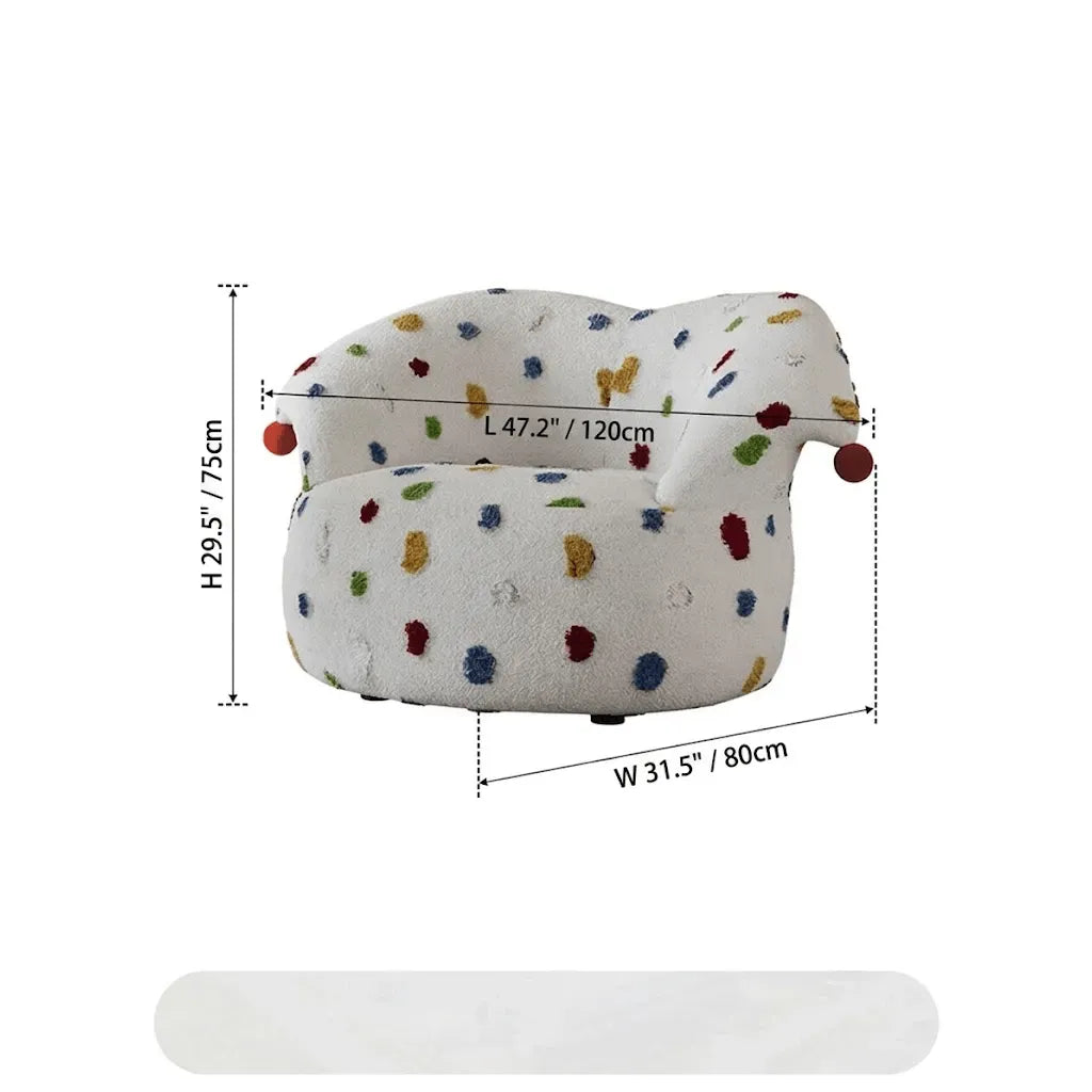 Sculptural Harlequin Polka Dot Accent Chair in Plush Tufted Barrel Form Dimensions