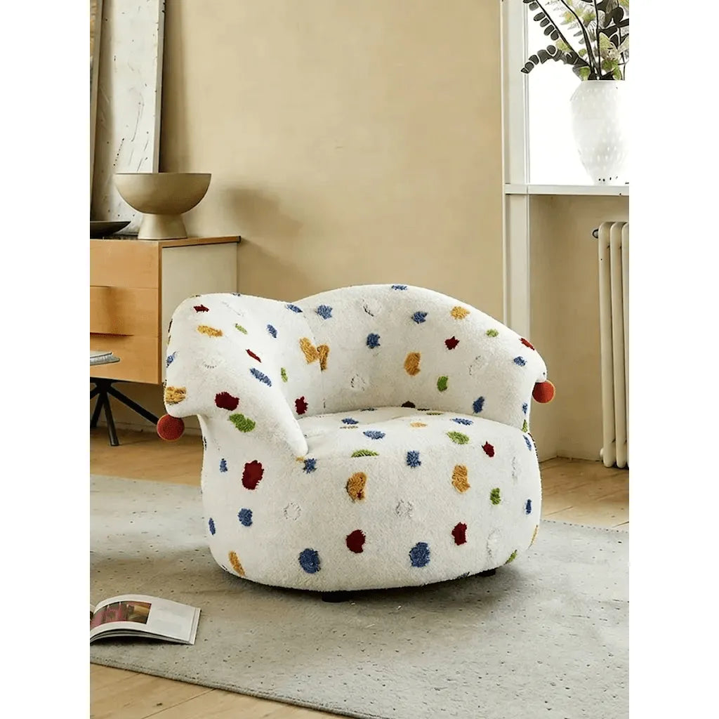 Sculptural Harlequin Polka Dot Accent Chair in Plush Tufted Barrel Form Main Product Image