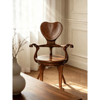 Sculptural Heartback Carved Wood Armchair with Curved Arms