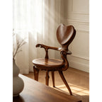 Sculptural Heartback Carved Wood Armchair with Curved Arms