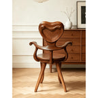 Sculptural Heartback Carved Wood Armchair with Curved Arms