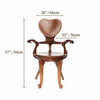 Sculptural Heartback Carved Wood Armchair with Curved Arms