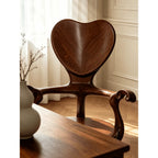 Sculptural Heartback Carved Wood Armchair with Curved Arms